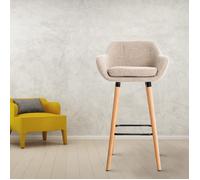 Lot de 4 Tabourets de Bar - B.LIVEM - Grant - Tissu de Lin - Accoudoir et Dossier