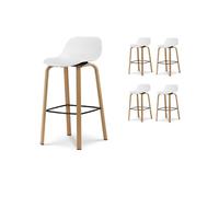Lot de 4 tabourets de bar blancs style scandinave avec pieds effet bois en métal - Hauteur 76cm