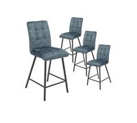 Lot de 4 Tabourets de Bar Capitonnés Bleu Gris - JOHN -