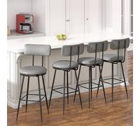 Lot de 4 Tabourets de Bar, Chaise Haute Cuisine avec Dossier et Assise Rembourré en Cuir PU, Cadre en Métal, Chaise Ilot Central Cuisine Hauteur 65 cm (Gris Foncé, 4pcs)
