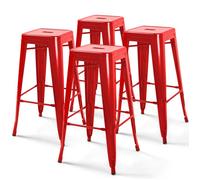 Oviala Lot de 4 tabourets de Bar en Acier Rouge Brillant
