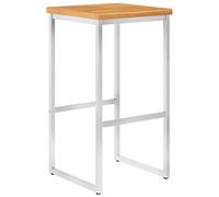Lot de 4 tabourets de bar en bois d'acacia massif avec finition à l'huile aspect teck et acier inoxydable 304 - Meubles de jardin durables pour terrasse et jardin