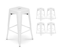Lot de 4 tabourets de Bar en métal Blanc Mat Style Industriel - Hauteur 66 cm