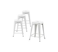 - Lot de 4 Tabourets de bar en métal blanc mat, Tabouret moyen hauteur 66cm idéal pour une table de 90cm