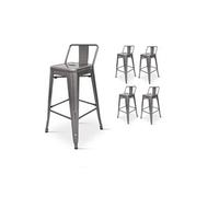 - Lot de 4 tabourets de bar en métal brut aspect galvanisé style industriel - Avec dossier - Hauteur 76 cm