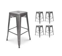 Lot de 4 tabourets de bar en métal brut aspect galvanisé style industriel - Hauteur 66 cm