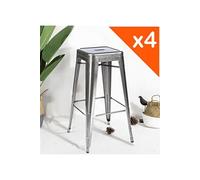 - Lot de 4 Tabourets de bar en métal brut, aspect galvanisé, Tabouret haut hauteur 76cm parfait pour table de 100 cm et plus