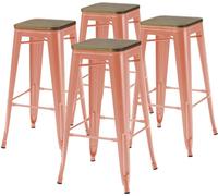 Lot de 4 tabourets de bar en métal mat terracotta et bois - Oviala Indus