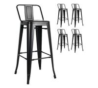 Lot de 4 tabourets de bar en métal noir mat avec petit dossier, chaises de bar Tabourets métal ha - KOSMI
