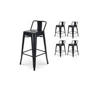 - Lot de 4 tabourets de bar en métal noir mat style industriel - Avec dossier - Hauteur 66cm