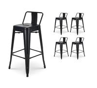 Lot de 4 tabourets de Bar en métal Noir Mat Style Industriel - avec Dossier - Hauteur 66cm