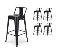 Kosmi Lot de 4 Tabourets de Bar Industriels Métal Noir - Hauteur d'Assise 76 cm - avec Dossier - Repose-Pieds - pour Îlot Central, Mange Debout, Cuisine, Bar, Restaurant