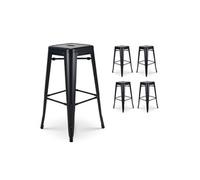 Kosmi SKU - Lot de 4 tabourets de Bar en métal Noir Mat Style Industriel - Hauteur 76 cm