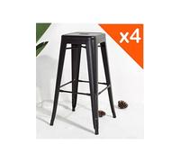 KOSMI - Lot de 4 Tabourets de bar en métal noir mat, Tabouret moyen hauteur 66cm idéal pour une table de 90cm Noir