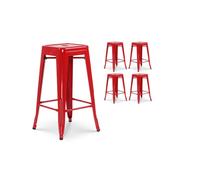Kosmi Lot de 4 tabourets de Bar en métal Rouge Brillant Style Industriel - sans Dossier - Hauteur 66 cm