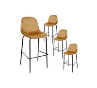Lot de 4 Tabourets de Bar en Velours Côtelé Ocre - KONAE - ALTOBUY Orange G