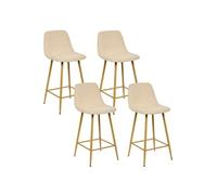 Atmosphera - Lot de 4 tabourets de bar en velours côtelé ROKA - Beige - Roka Beige