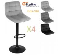 Lot de 4 tabourets de bar en velours gris clair - JEOBEST - Hauteur réglable - Rotation 360°