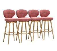 Lot de 4 tabourets de bar en velours pivotant à 360° avec repose-pieds doré - Chaises de cuisine et de pub élégantes roses - Hauteur 75 cm