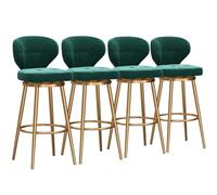 Lot de 4 tabourets de bar en velours pivotants à 360° avec dossier et repose-pieds dorés - Design moderne - Idéal pour la maison et le commerce - 65 cm de hauteur - Vert