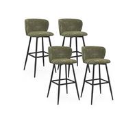 IDMarket - Lot de 4 tabourets de Bar OMBLINE Assise en boulcette Vert Kaki et Pieds en métal Noir