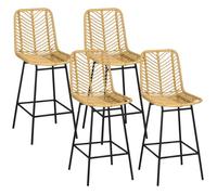Lot de 4 tabourets de bar - HOMCOM - dossier en cannage et repose-pieds - cadre en acier - 42,5x52x102cm - jaune