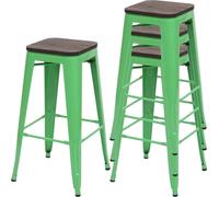 lot de 4 tabourets de bar HWC-A73, assise en bois incluse, chaise de bar tabouret de comptoir, métal design industriel empilable ~ vert