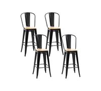 HOMCOM Lot de 4 tabourets de Bar Industriel avec Dossier Repose-Pied Hauteur Assise 76 cm métal Noir Panneaux Multicouches Imitation Bois Clair