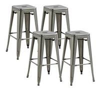 HOMCOM Lot de 4 tabourets de Bar Empilable Chaise de Bar Industriel avec Repose-Pied Hauteur d'Assise 76 cm, Cadre en métal, Style rétro, pour Salle à Manger, Balcon, bistrot ou Bar, Argent