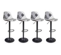 IDMarket – Lot de 4 tabourets de bar Karl Design – Patchworks noirs, gris et blancs – Pied noir