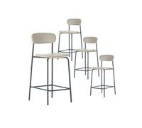 Lot de 4 tabourets de bar LAURA - Structure métal bleu foncé - Assise et dossier bois et PU beige - H66cm