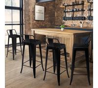 Lot de 4 tabourets de bar LENY métal noir mat et dossier aspect brut factory