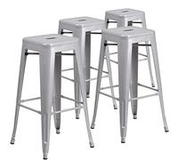 Lot de 4 tabourets de bar Lily de Flash Furniture de qualité commerciale de 30 po de haut en métal argenté, intérieur et extérieur, avec siège carré