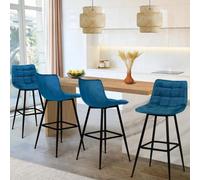 IDMarket Tabourets de bar MADY en velours bleu – Lot de 4