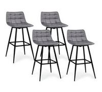 Lot de 4 tabourets de bar MADY en velours gris clair Gris clair G