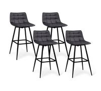 IDMarket – Tabourets de bar Mady en velours – Gris foncé – Lot de 4