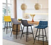 IDMarket Tabourets de bar MADY en velours Lot de 4 - mix bleu, gris clair, gris foncé, jaune