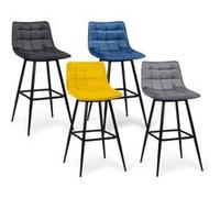 Lot de 4 tabourets de bar MADY en velours mix color bleu, gris clair, gris foncé, jaune Multicolore G