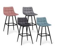 IDMarket Tabourets de bar MADY Velours mix color pastel bleu, gris clair, gris foncé, rose – Lot de 4
