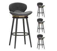 Lot de 4 tabourets de Bar Modernes en Velours avec Pieds et Repose-Pieds en métal Noir pivotants à 360 degrés, Dossier Bas, pour Cuisine, pub, Bistro, Gris