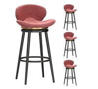 Lot de 4 tabourets de bar modernes en velours avec pieds et repose-pieds pivotants à 360 degrés en métal noir, design à dossier bas, idéal pour cuisine, pub, bistrot, élégant et confortable