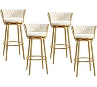 Lot de 4 tabourets de bar modernes en velours doré avec dossier et repose-pieds pour îles de cuisine et pubs - Assise rembourrée élégante pour la maison et la salle à manger