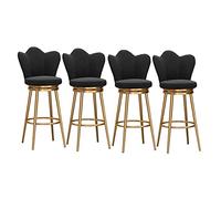 Lot de 4 tabourets de bar modernes rembourrés en velours avec pieds en acier blanc 65 cm de hauteur, idéal pour les petites cuisines ou salles à manger Noir/doré