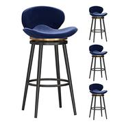 Lot de 4 tabourets de bar modernes rembourrés en velours avec pivot à 360°, hauteur de bar, dossier bas, pieds en métal noir et repose-pieds - Idéal pour cuisine, pub et bistrot