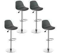 Lot de 4 tabourets de bar pivotants à 360° avec dossier et repose-pieds rembourrés en cuir synthétique - Assise silencieuse et confortable