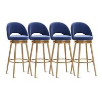 Lot de 4 tabourets de Bar pivotants à 360°, chaises de Petit-déjeuner Modernes en Velours, Hautes et rembourrées, avec Dossier Creux, pour Cuisine et Salle à Manger, Bleu, 75 cm