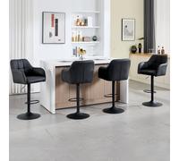 Lot de 4 Tabourets de Bar Pivotants à 360°, Tabourets de Comptoir avec Accoudoirs, Hauteur Réglable, Chaise Haute Moderne et Confortable pour Cuisine, Îlot Central et Salle à Manger, Gris foncé