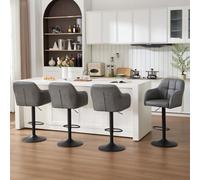 Lot de 4 Tabourets de Bar Pivotants à 360°, Tabourets de Comptoir avec Accoudoirs, Hauteur Réglable, Chaise Haute Moderne et Confortable pour Cuisine, Îlot Central et Salle à Manger, Gris Clair