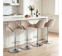 Lot de 4 Tabourets de Bar Pivotants à 360°, Tabourets de Comptoir en Velours avec Accoudoirs, Hauteur Réglable, Chaise Haute Moderne pour Cuisine, Îlot Central et Salle à Manger, Marron Clair