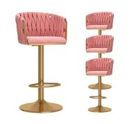 Lot de 4 tabourets de bar pivotants en velours - Hauteur réglable, dossier tissé, base en métal - Tabourets de comptoir élégants pour cuisine, bar à domicile, salle à manger